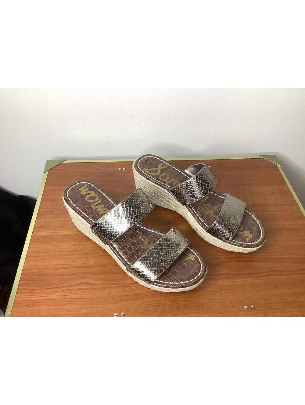 < Sam Edelman Rubie Metallic Espadrille Wedge Sandals > - Picture 3 of 6